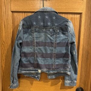 White Crow for Free People American Flag Distressed Denim Jacket Small